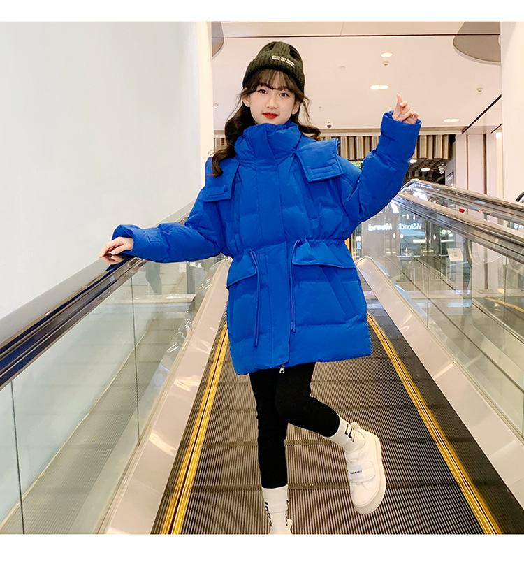 Korean-Style Girls' Long Puffer Coat – Premium Polyester Winter Jacket With Hood (130-170cm, High Neck, Windproof, Machine Washable)_voghion.com