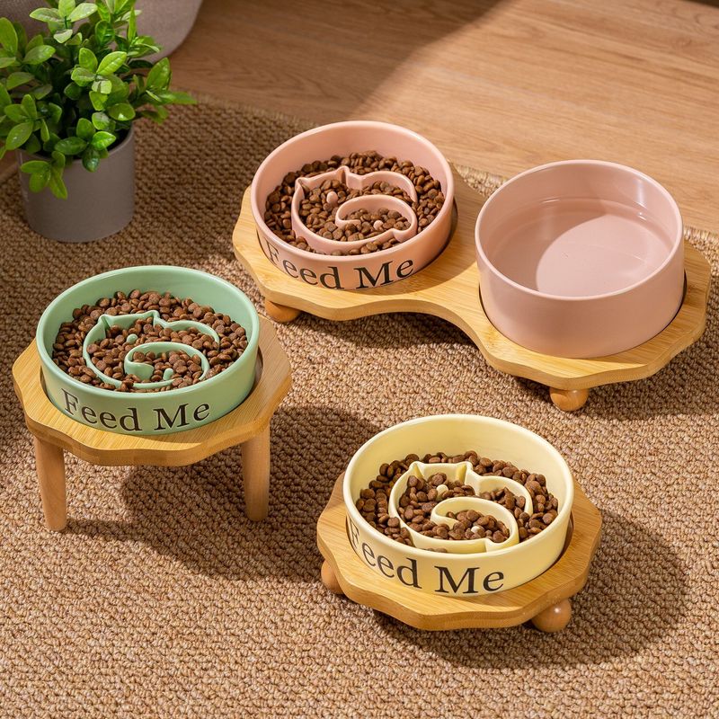Doppelter Keramik-Futternapf mit integriertem Ständer für langsames Fressen, Anti-Aging-Schutz für Hunde, Haustierbedarf_voghion.com