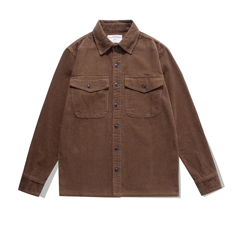 Japanische Retro Casual Herbst Winter Cord Hemd Männer Hohe Qualität Button Up Hemd Männlich Armee Grün Kaffee Langarm-shirt männer_voghion.com