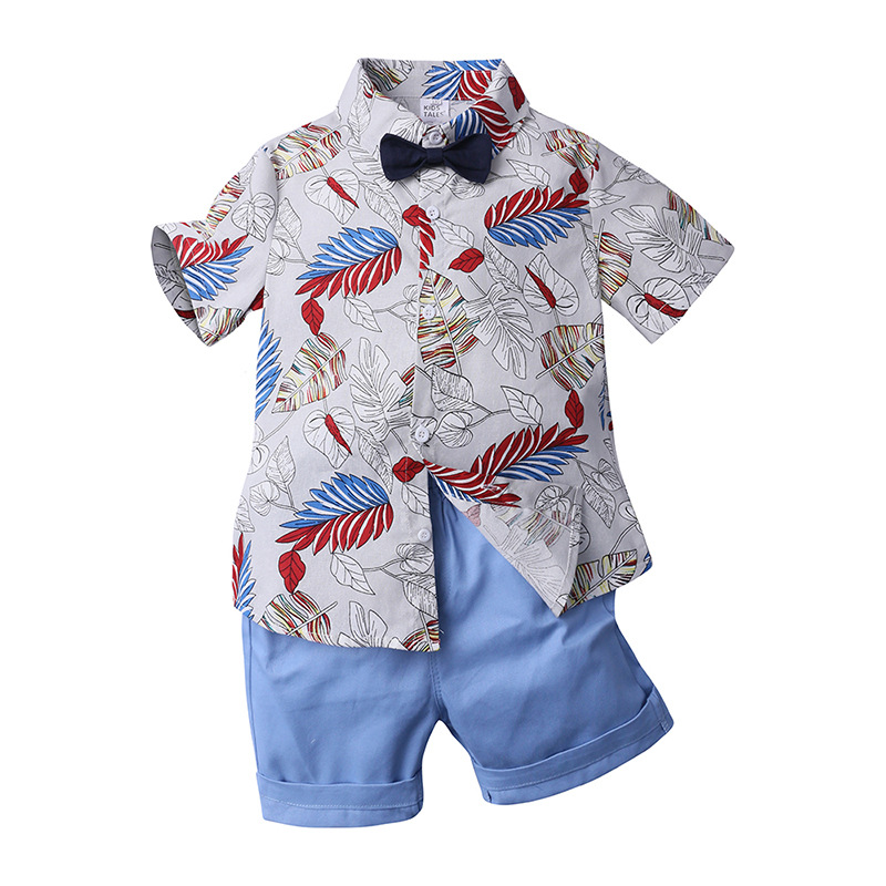 Mother&Kids Completo estivo per bambini Camicia a maniche corte stampata per ragazzi Set di due pezzi_voghion.com