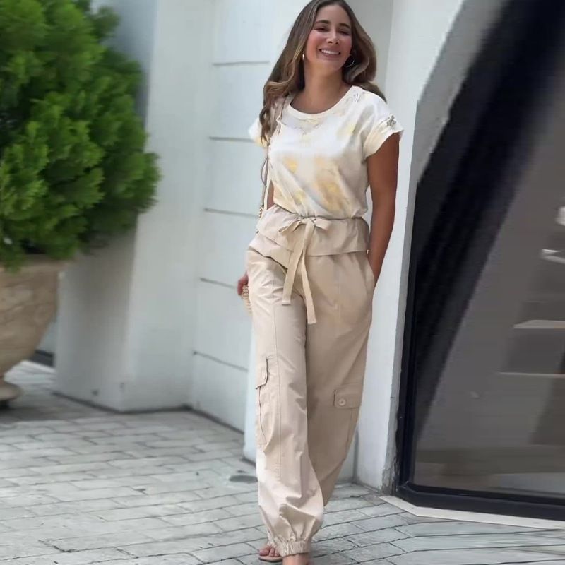Ensemble 2 pièces pour femmes, chemise à manches courtes et pantalon à jambes larges, vêtements de sport amples, à la mode, été_voghion.com