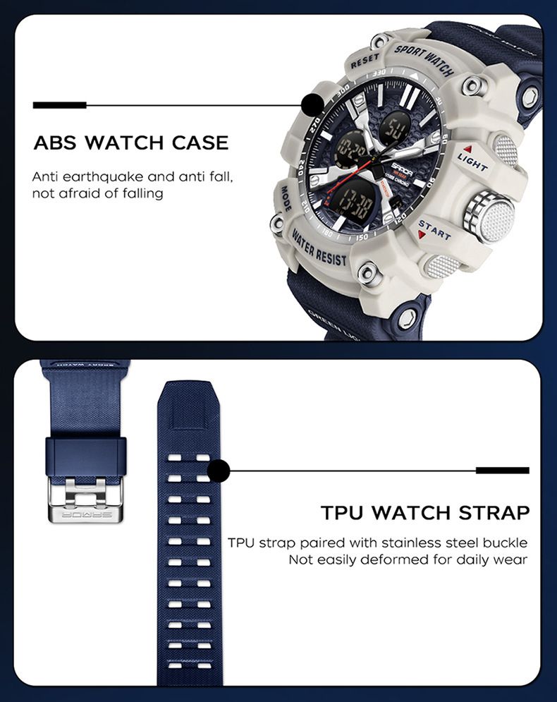 Men's Digital Analog Watch With Alarm, Waterproof, Luminous Display, Sports Outdoor Student Wristwatch Student Luminous Electronic Watch_voghion.com
