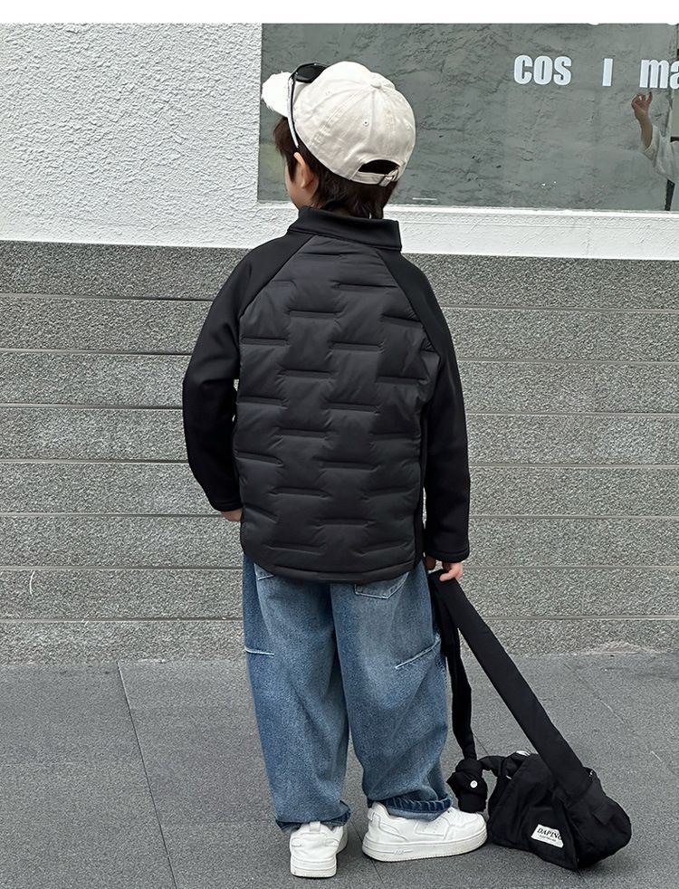 Kids' Sherpa-Lined Puffer Jacket - Winter & Spring Warm Zip-Up Coat With Stand Collar, Lightweight Quilted Outerwear For Boys & Girls (100-170cm)_voghion.com