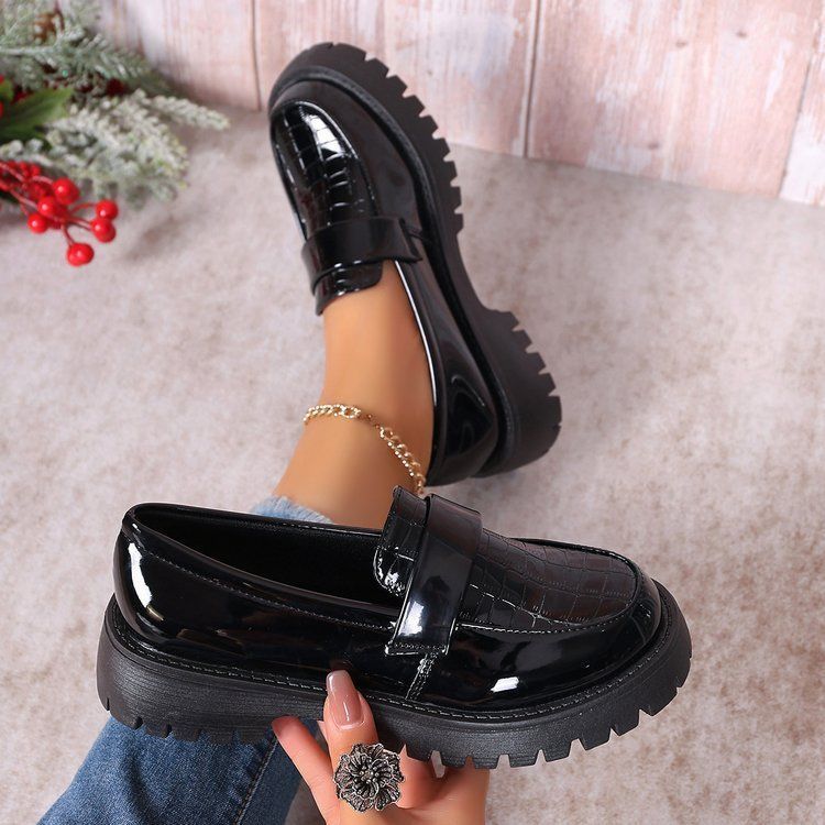 Loafer Small Leather Shoes Platform Single Shoes Retro Slip-on_voghion.com
