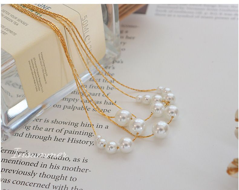 Pearl Necklace Women's Minimalist Fashion Personality Vertical Chain Titanium Steel Plated Necklace_voghion.com