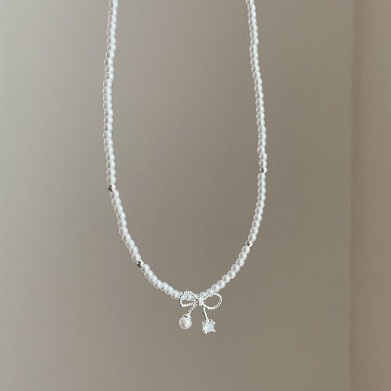 Classybych Light Luxury Bowknot Pearl Necklace Simple High-end Personality Fashion Versatile Collarbone Choker_voghion.com