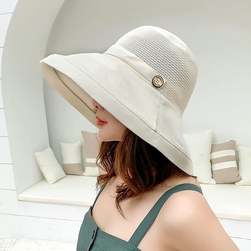 Chapeau de soleil d'été en maille pour femmes, protection UV, large bord, pliable, pour la plage_voghion.com