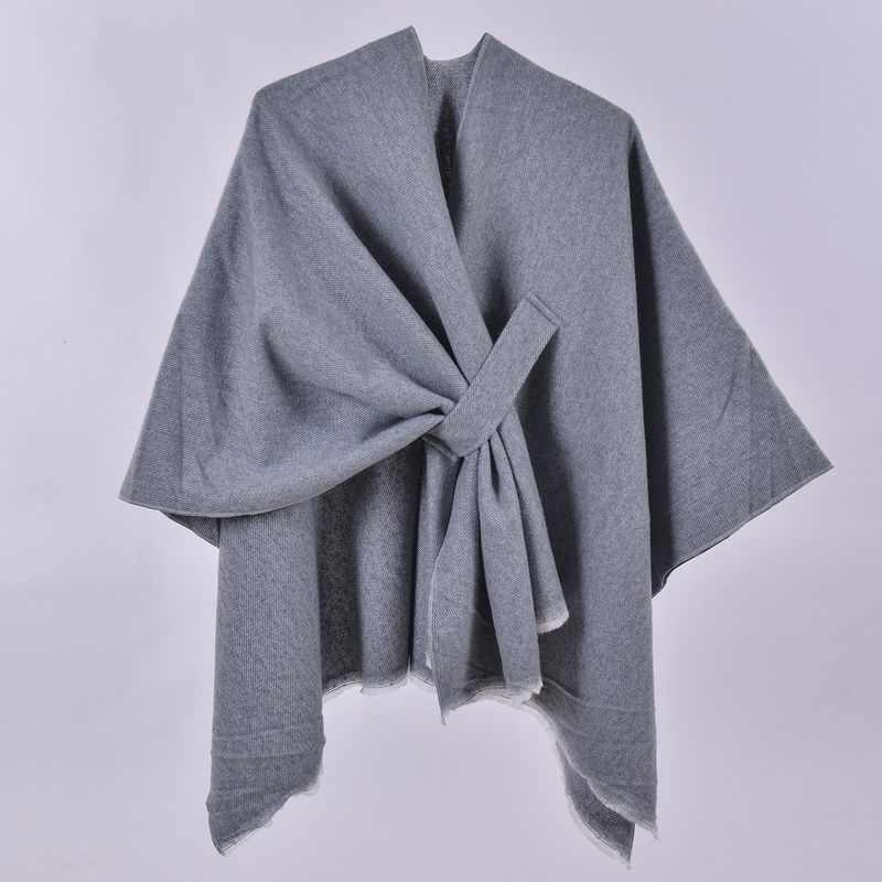 New Women's Fall And Winter Warm Cloak, Simple Double-sided Solid Color Open Cashmere Outer Layer Shawl_voghion.com