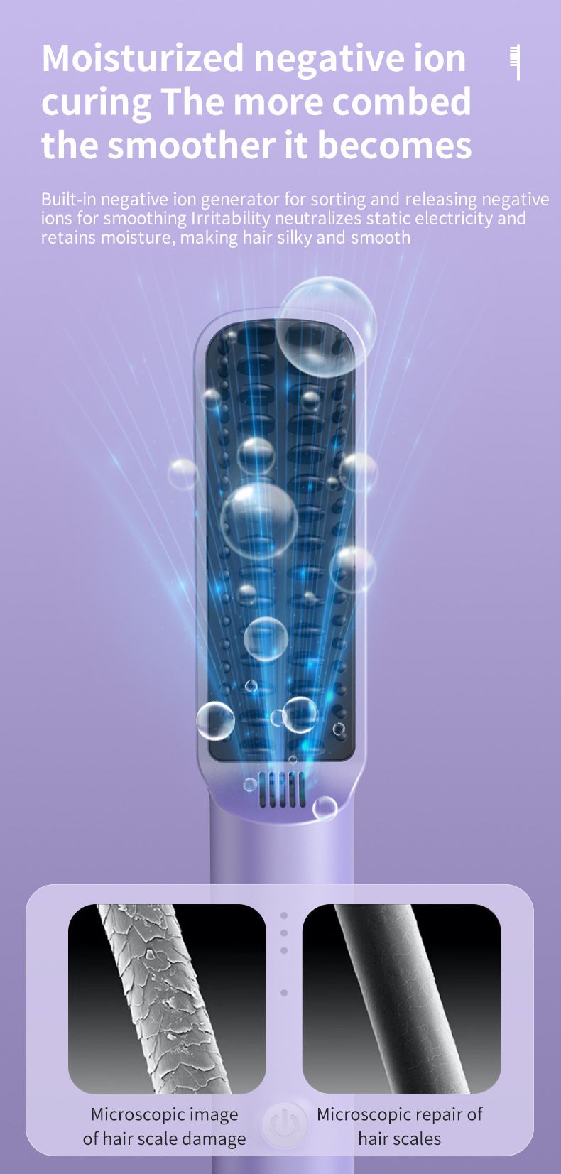 Mini Hair Straightener Brush - Negative Ion Detangling Comb For Quick Styling_voghion.com