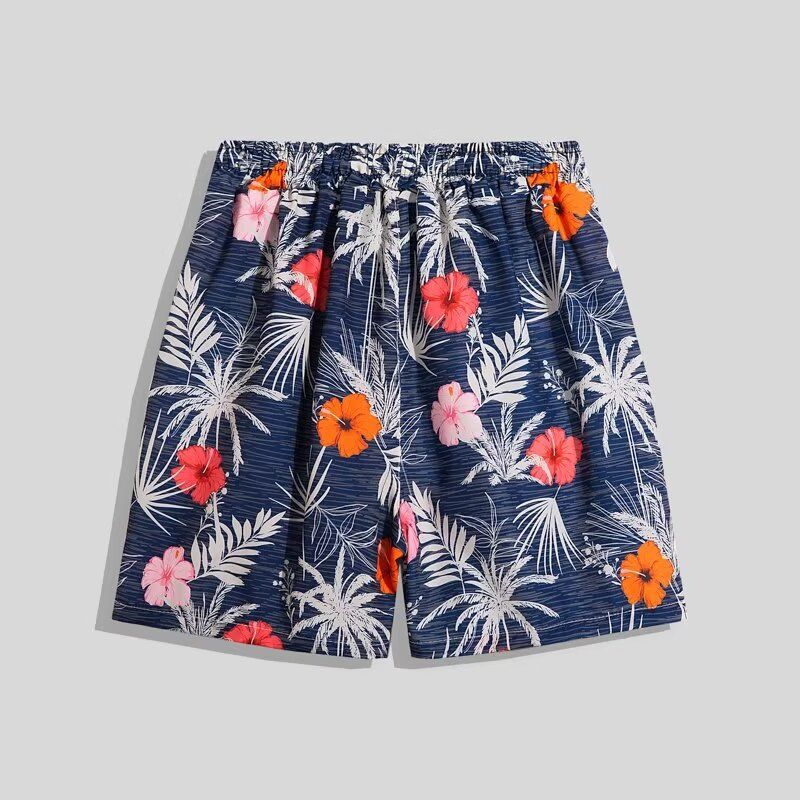 Strand til mænd, strandferie, Hawaii, kortærmet blomsterskjorte, løs og alsidig, afslappet parsæt i to dele_voghion.com