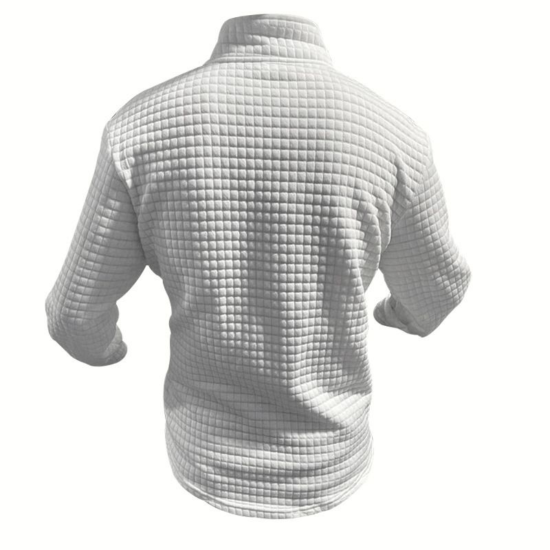 Felpa con cappuccio a quadri piccoli da uomo, primavera e autunno, con collo alto e mezza cerniera, da uomo_voghion.com