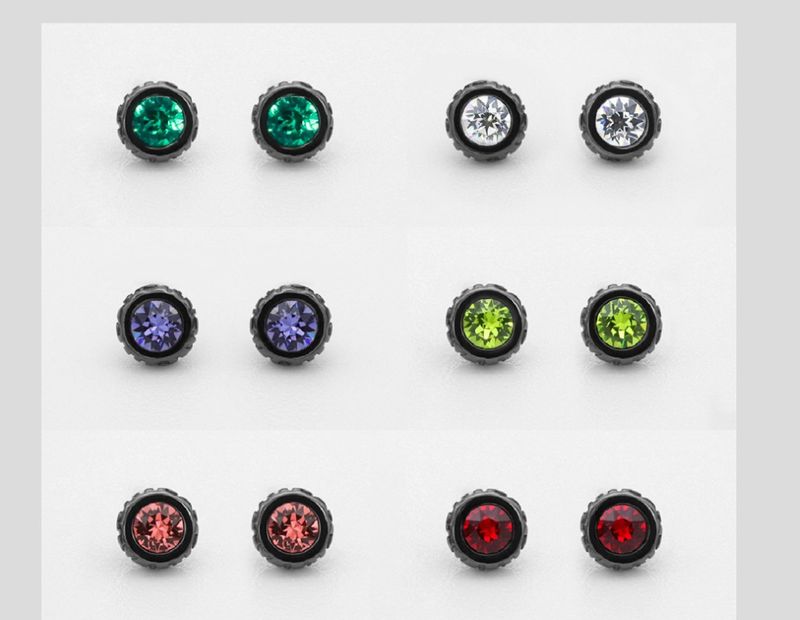 Orecchini a bottone in oro nero e diamanti verdi - Orecchini ipoallergenici in argento 925 di alta qualità per uomo e donna - Orecchini a bottone rotondi minimalisti_voghion.com
