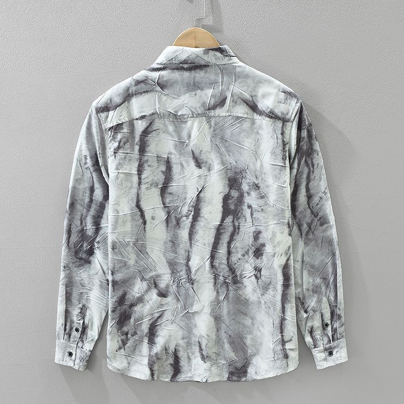 Camicia a maniche lunghe retrò tie-dye da uomo, alla moda e versatile, top ampio e casual._voghion.com