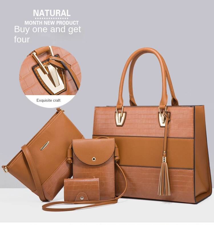 Borsa a tracolla Nuova borsa a tracolla alla moda e alla moda Borsa da donna a quattro pezzi con motivo a coccodrillo retrò_voghion.com