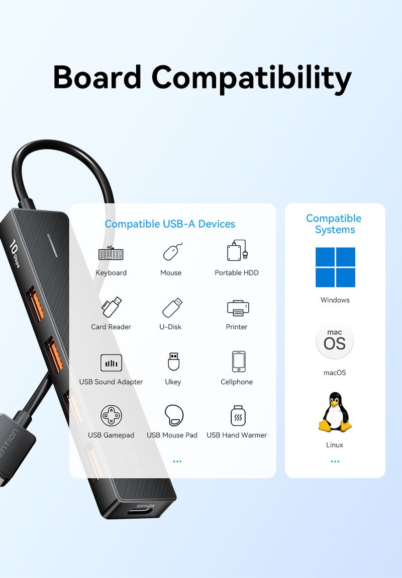Hub USB ABS a 4 porte USB 3.2 da 10 Gbps per laptop, adattatore multi-splitter per computer portatili Xiaomi, accessori per computer PC_voghion.com