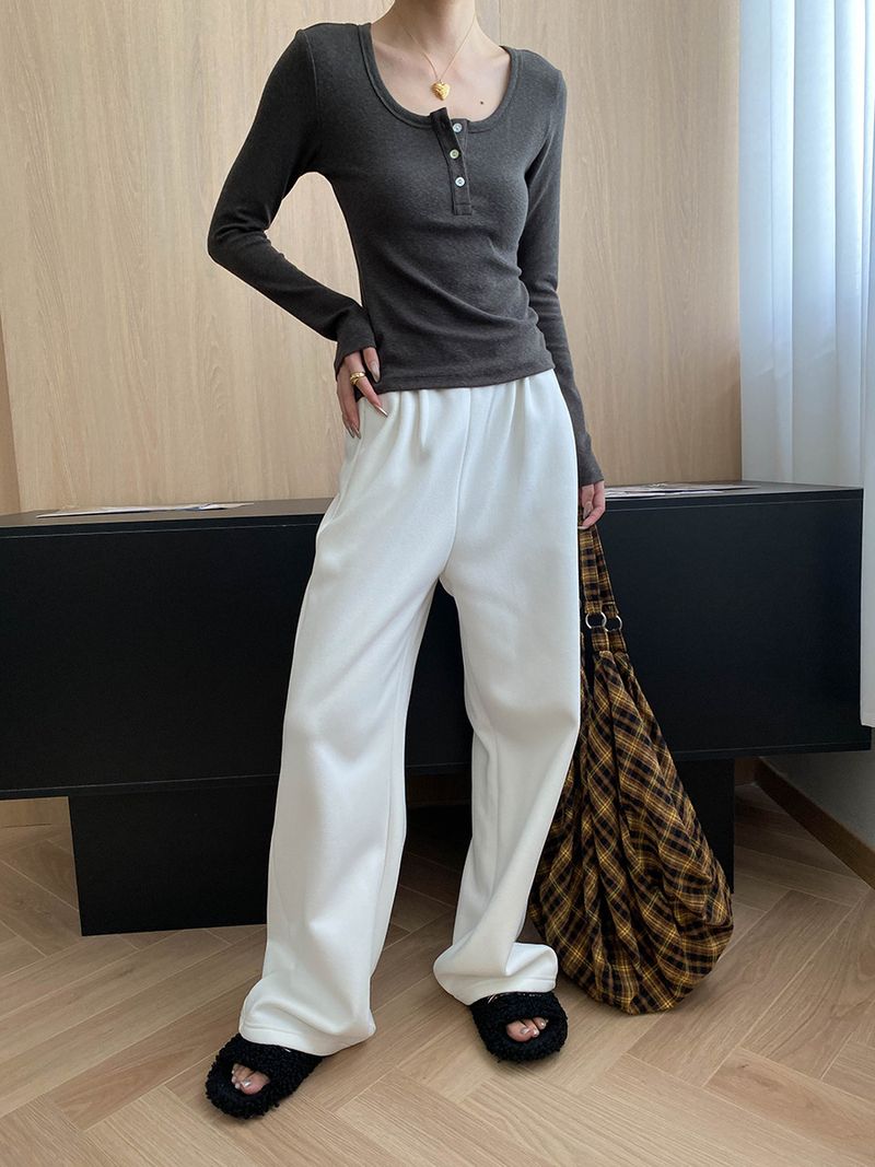 Women's Clothing Slim Fit Long Sleeve Henley Shirt With Button Placket - Breathable Cotton Blend, Casual & Office Wear_voghion.com