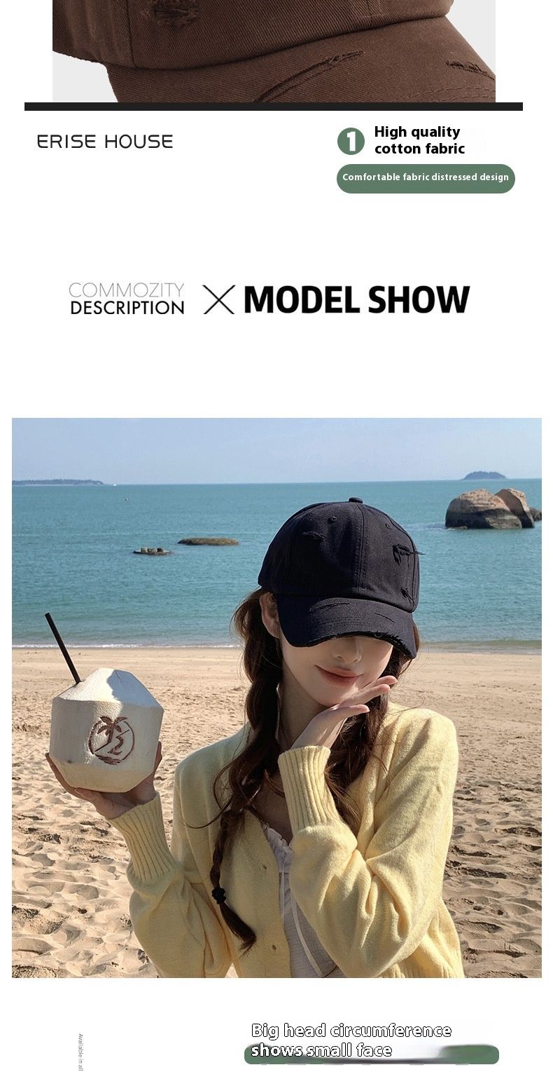 Baseball cap female new spring and summer hip-hop Hundred with soft top curved brim retro personality do old broken hole duck tongue cap male_voghion.com
