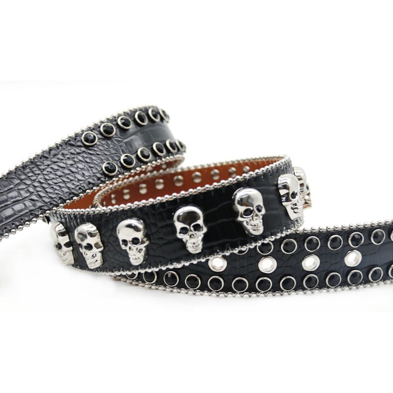 Diamant-Wasserdiamant mit eingelegtem Totenkopf-Zubehör, Designer-Herrengürtel, modischer und trendiger Gürtel_voghion.com