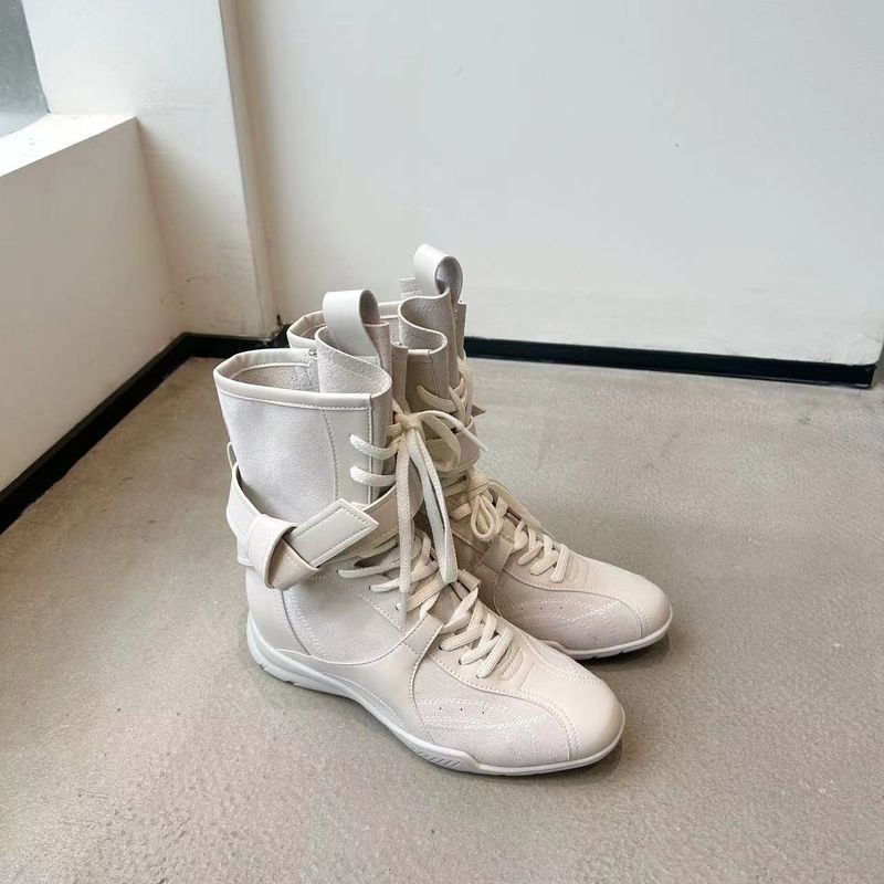 Women Boxing Boots 2025 Spring Height-Increasing Martin For Women, Brown Boxing Suede Round-Toe Lace-Up Sports Boots, Short Boots_voghion.com