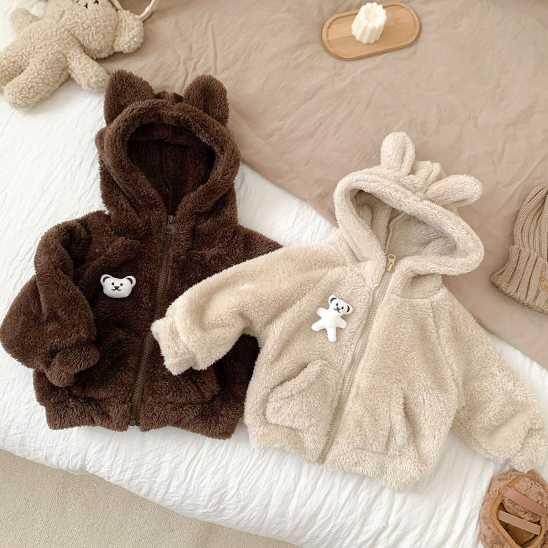 Babykleidung Winterbär Plüsch süßer Mantel Baby plus Kaschmir warmer ausländischer Stil dicker Mantel Modekleidung_voghion.com