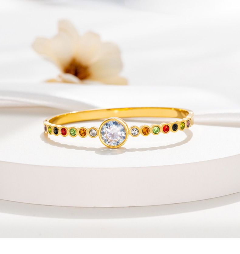Women's Jewelry Rainbow Zirconia Titanium Steel Bracelet With Secure Clasp, Elegant And Durable Fashion Accessory For Everyday Wear_voghion.com