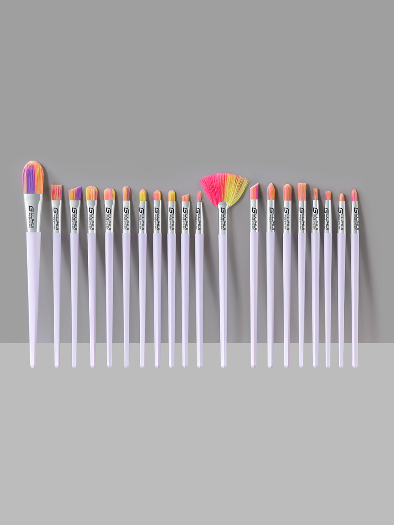 Set di pennelli per trucco con manico in unicorno viola chiaro da 20 pezzi, incluso pennello per fard e pennello per cipria. Vendite dirette in fabbrica GUJHUI_voghion.com