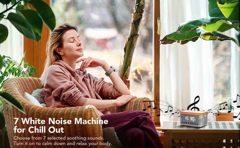 Wecker Soundmaschinn Kabellos Ladegerät, Wäiss Geräischmaschinn mat Bluetooth Lautsprecher, Digital Wecker fir Schlofkummer, Nuetsliicht FM Radio_voghion.com