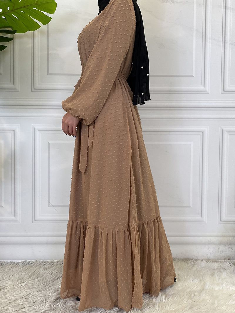 Laatste moderne mode Ruffle Polka islamitische kleding Kaftan met voering Vrouwen moslim Maix Casual jurk Abaya_voghion.com