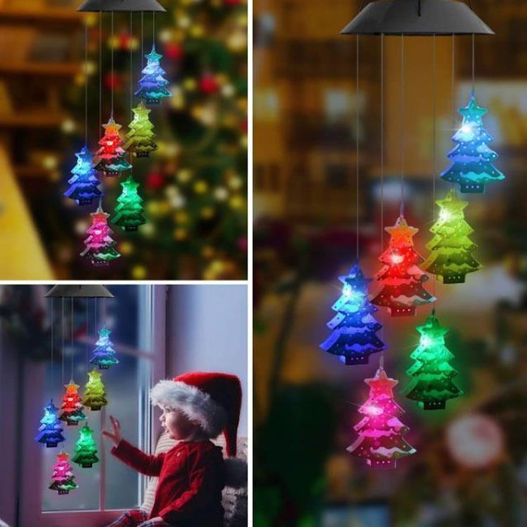 Solar-Powered Christmas Wind Chime Lights - Outdoor Holiday Decor With 7 Color Changing LEDs (Black Shell Design Waterproof)_voghion.com