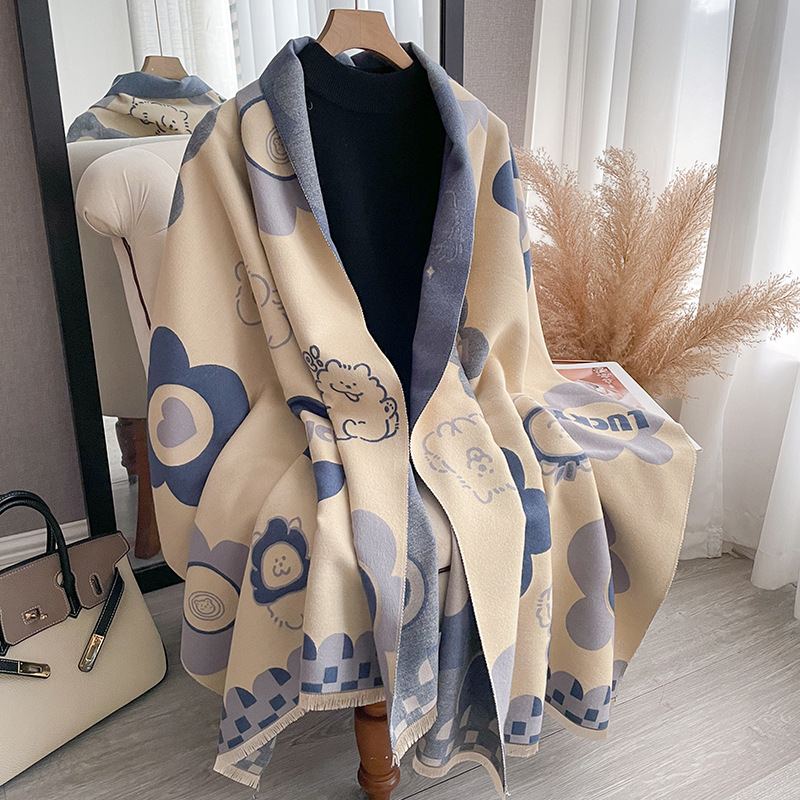 Sciarpa in cashmere in stile floreale autunno inverno, scialle stampato ispessito, nuovo versatile lungo freddo e caldo_voghion.com