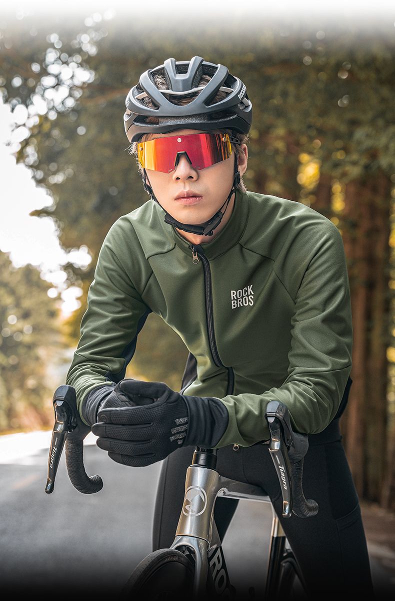Maglia a maniche lunghe in pile Rockbros per autunno e inverno, calda, da uomo, per ciclismo su strada e montagna_voghion.com