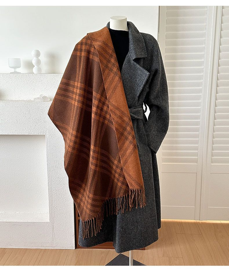 Plaid Scarf – Soft Faux Wool Wrap Shawl With Tassels (Winter Fashion Accessory, Oversized Checkered Design, Lightweight & Warm)_voghion.com