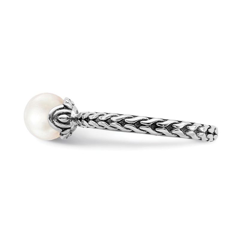 Sterling Silver Stack Exp. 7.0-7.5mm White FW Cultured Pearl Ring_voghion.com