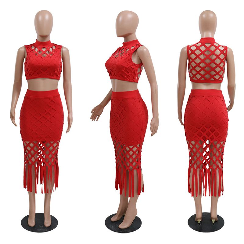 Damenbekleidung im neuen Stil, modisches ärmelloses Oberteil mit Rundhalsausschnitt und schmalem A-Linien-Jumpsuit, ausgehöhltes zweiteiliges Set für Damen_voghion.com
