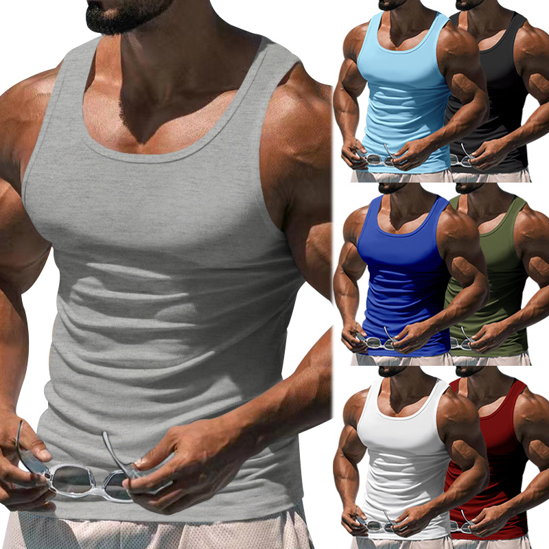 Canotta a forma di I tinta unita da uomo per allenamento fitness estivo_voghion.com