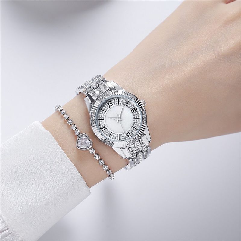 Diamanten besëtzt Damen réimesche Stol Rimm Luxus Moud Kaddoskëscht Auer Bracelet zweedeeleg Quartz Auer_voghion.com