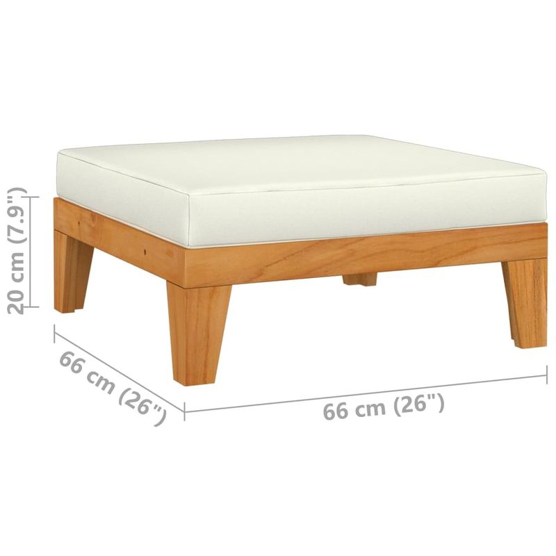 Sectional Footrest with Cream White Cushion Solid Acacia Wood_voghion.com
