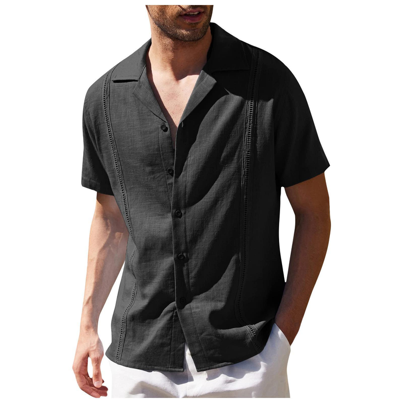 Camicia da uomo 2023, ampia e casual, in lino, Cuba Guayabella, a maniche corte, da spiaggia_voghion.com