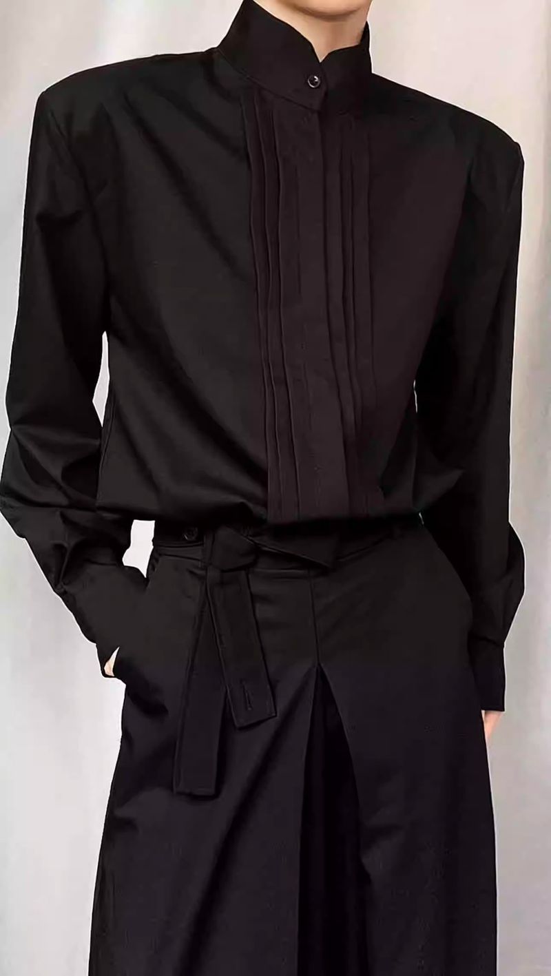 ForMen High-Quality Wrinkled Shoulder Pad Jacket Trendy Brand European And American Street Style Cleanfit Suit Inner Shirt For_voghion.com