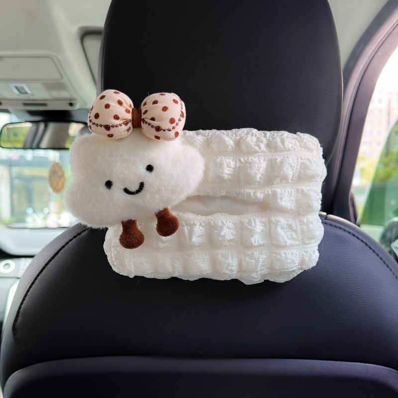 Sacchetto di fazzoletti per auto appeso a griglia con motivo a nuvola, anteriore e posteriore, disegnato da una donna carina_voghion.com