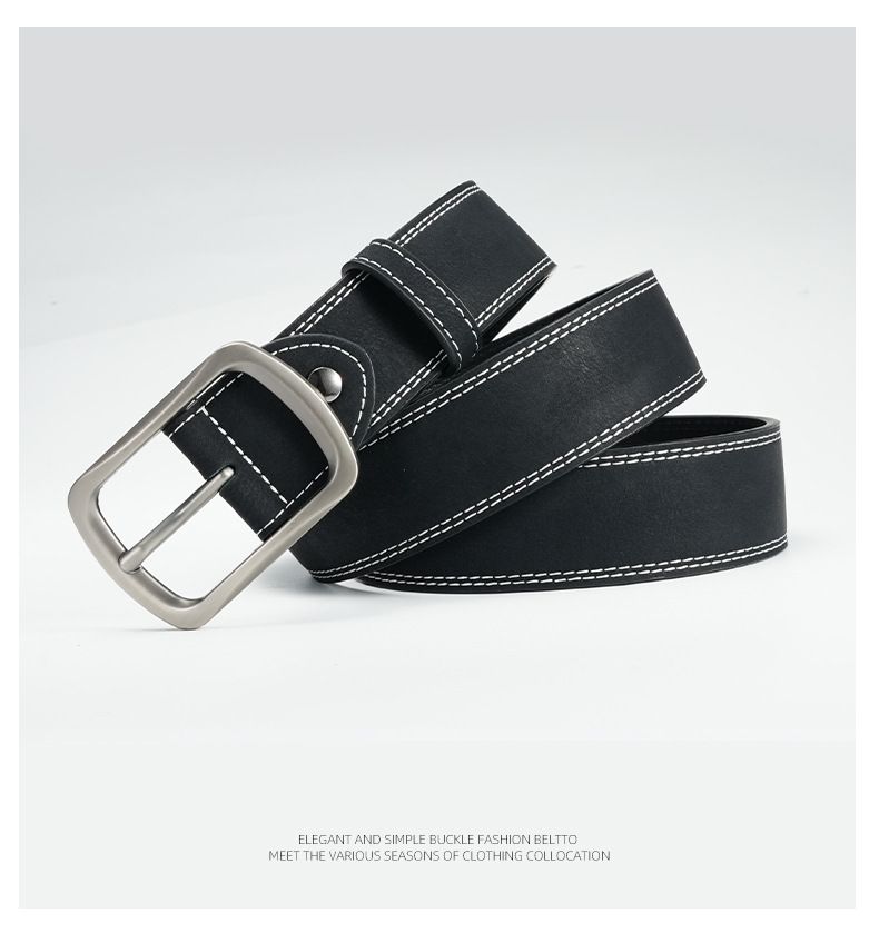 3,8 cm Herrengürtel mit echter Nadelschnalle, einfacher Freizeitgürtel, modischer und vielseitiger junger Männer, Ledergürtel für Männer_voghion.com