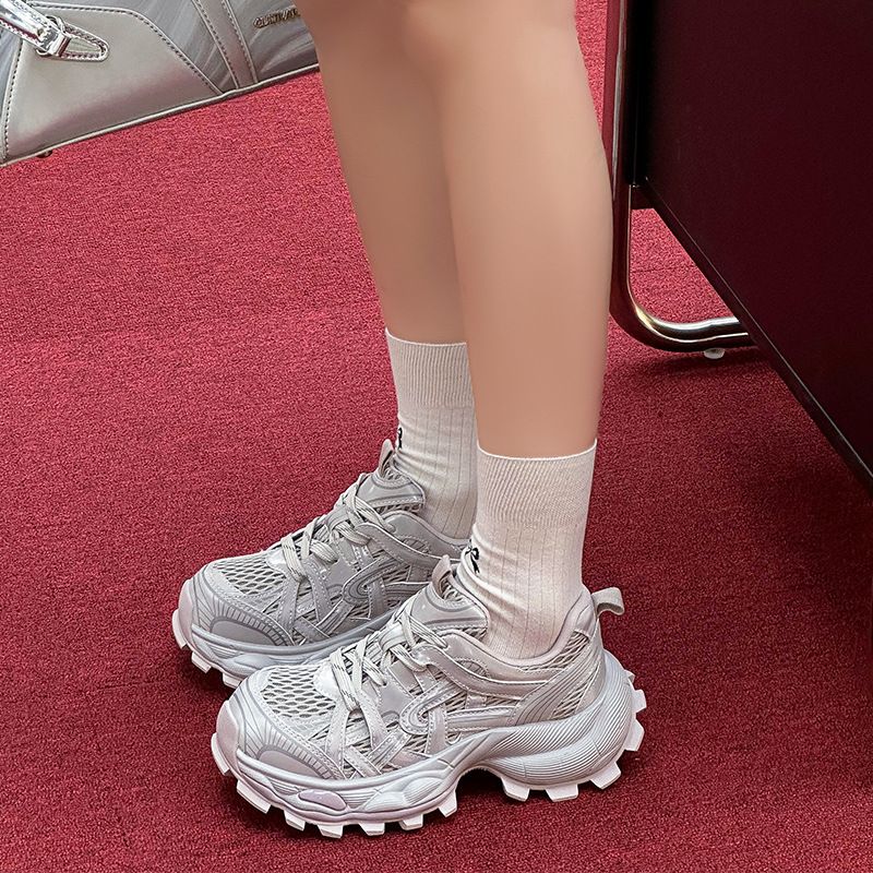 Zapatos ligeros y versátiles para papá, primavera 2025, para mujer, con suela gruesa y aumento de altura, informales, con cordones._voghion.com