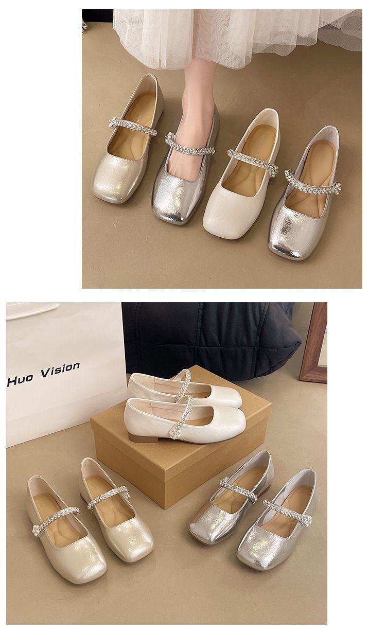 Französische silberne Einzelschuhe, der Sommerrock der Damen ist wunderschön, der flache Boden ist nicht müde, Mary Jane kleine Lederschuhe am Abend_voghion.com