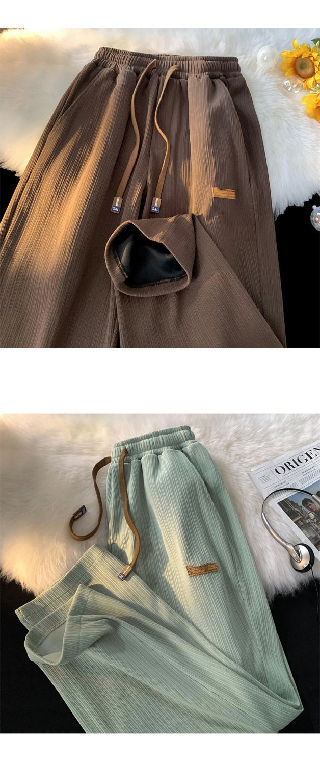 Ice silk pants for men in summer, thin casual loose straight wide leg pants, sleepwear, lightweight and elastic texture_voghion.com