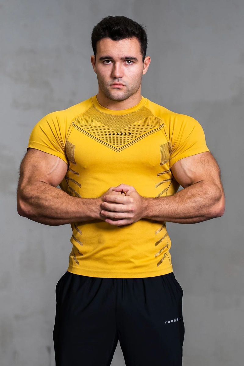 YOUNGLA Herren T-Shirt Für Sport, Fitness, Schnell Trocknend, Atmungsaktiv Stretch Fitness Anzug, Jogger Outdoor Running_voghion.com