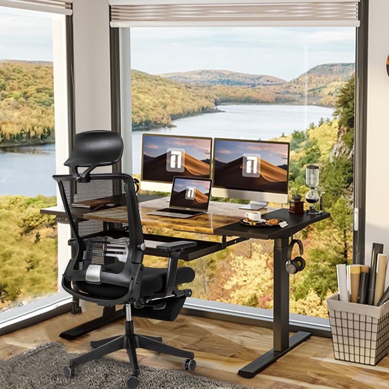 Ergonomic Office Chair With Lumbar Support & Headrest & Flip-up Arms Height Adjustable Rocking Home Office Desk Swivel High Back Computer Chair Warm Taupe Mesh Study Chair_voghion.com