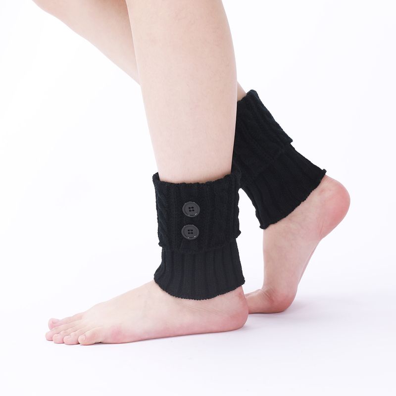 Bottes chaudes en laine neuve pour femmes, couvre-pieds, tricot d'automne et d'hiver, torsades de pâte frite, bouton, jambe courte, protège-genoux_voghion.com