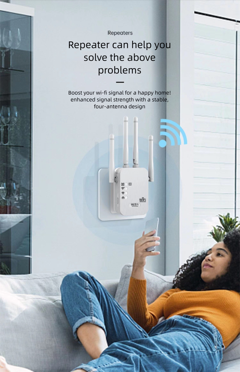 Amplificatore di segnale WIFI, ripetitore di rete 5G dual-band, router Gigabit a quattro antenne_voghion.com