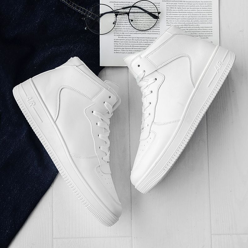 Jesenske i zimske visoke, moderne korejske sportske cipele za 2024., nove muške ležerne, svestrane bijele cipele za muškarce_voghion.com