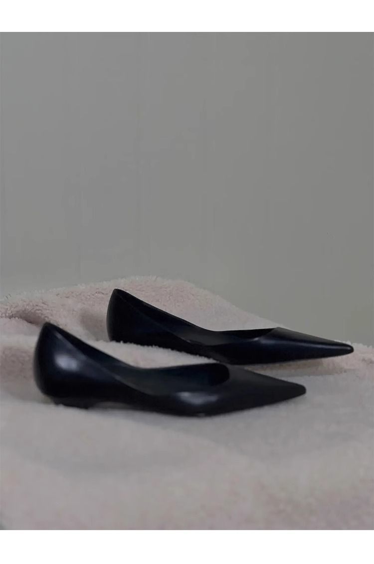 MTX Schwarze Damenschuhe mit spitzen High Heels im französischen Stil, flache Schuhe mit flachem Mund, elegante Mode, Pendler-Flats_voghion.com